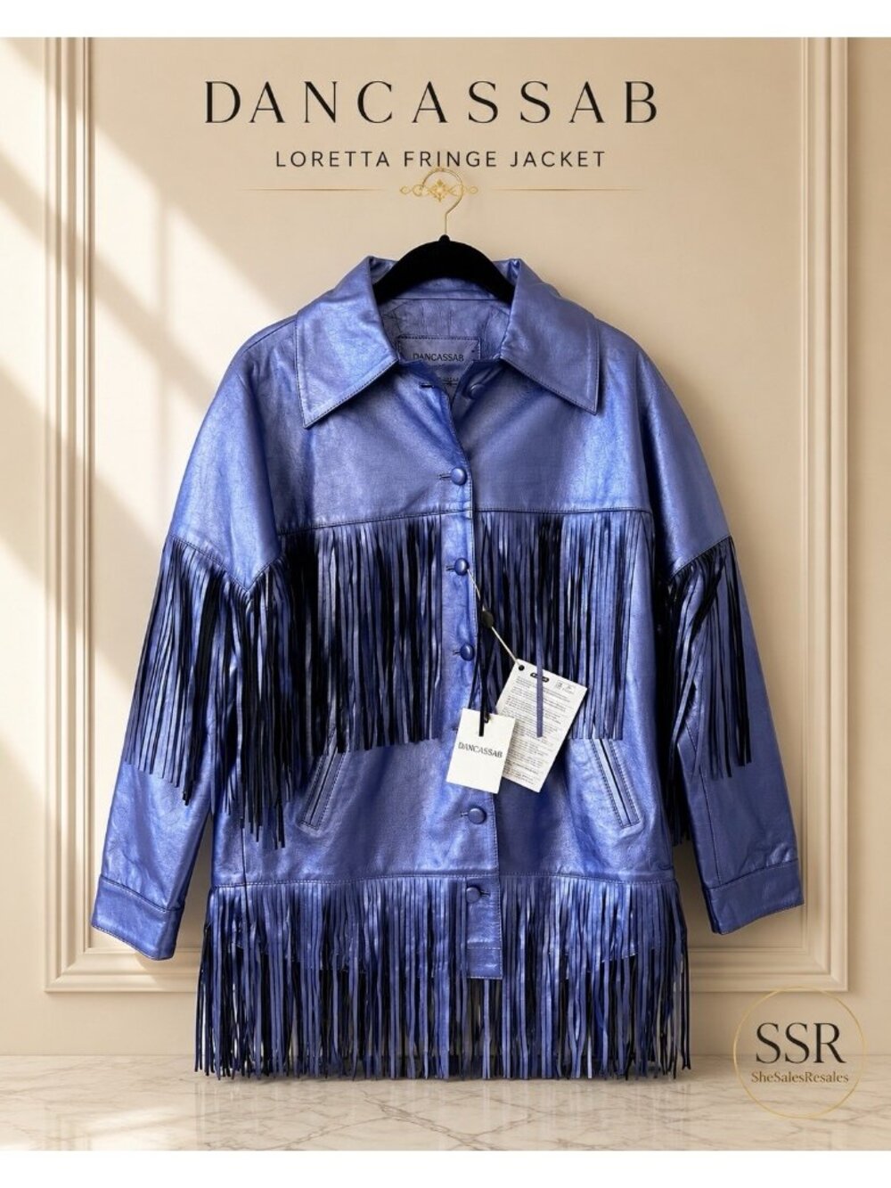 Dan Cassab x Modes Loretta Metallic Lilac Lambskin Fringe Jacket NWT XS US